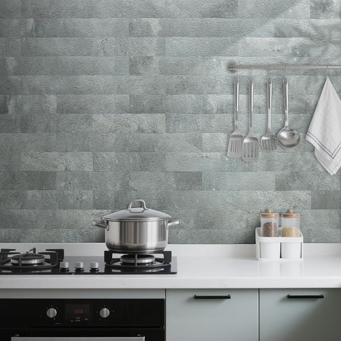 AULIGET 40-Piece Mountain Rock Peel and Stick Backsplash Wall Tiles, 3" x 12" PVC Faux Stone Stick on Tiles for Backsplash Kitchen, Bathroom, Laundry Room, Camper, Fireplace