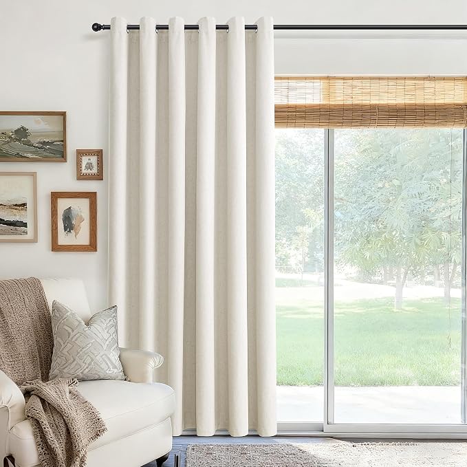 Jowels Cream Linen Blackout Curtains 70 Inch Wide by 108 Inch for Living Room Bedroom Sliding Door Grommet Thermal Insulated 100% Black Out Drapes Room Darkening Window Curtains,1 Panel