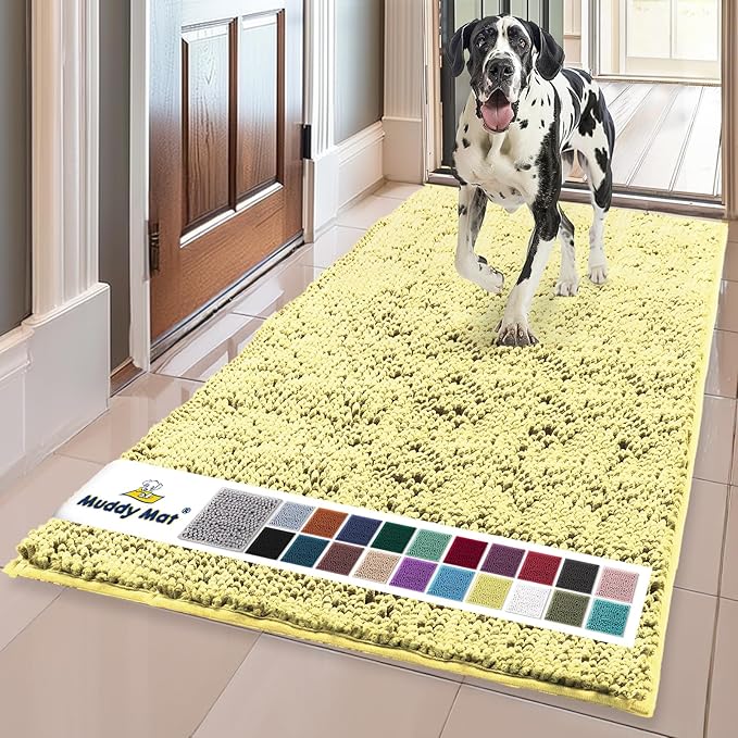 Muddy Mat® | Super Water Absorbent Door Mat Indoor, Microfiber Quick Dry Chenille Entryway Rug, Slip Resistant Front Door Mat, Indoor Mats for Entryway, Machine Washable Pet Rug, Yellow 35"x60"
