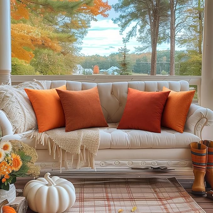 MIULEE Pack of 2 Decorative Outdoor Solid Waterproof Throw Pillow Covers Faux Linen Garden Farmhouse Cushion Cases for Summer Patio Tent Balcony Couch Sofa 12x12 Inch Burnt Orange