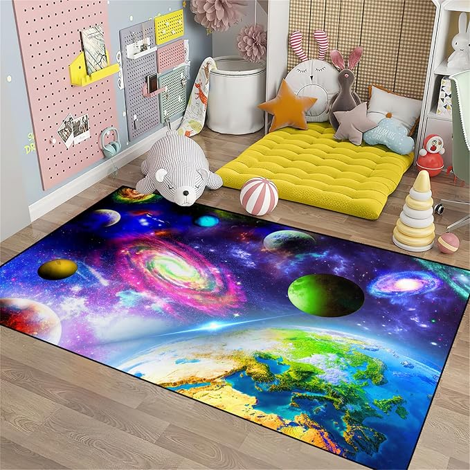 Solar System Rug - Outer Space Rugs Galaxy Mat Planets Carpet for Kids Bedroom Playroom Classroom Home Decor,4'5''×6'