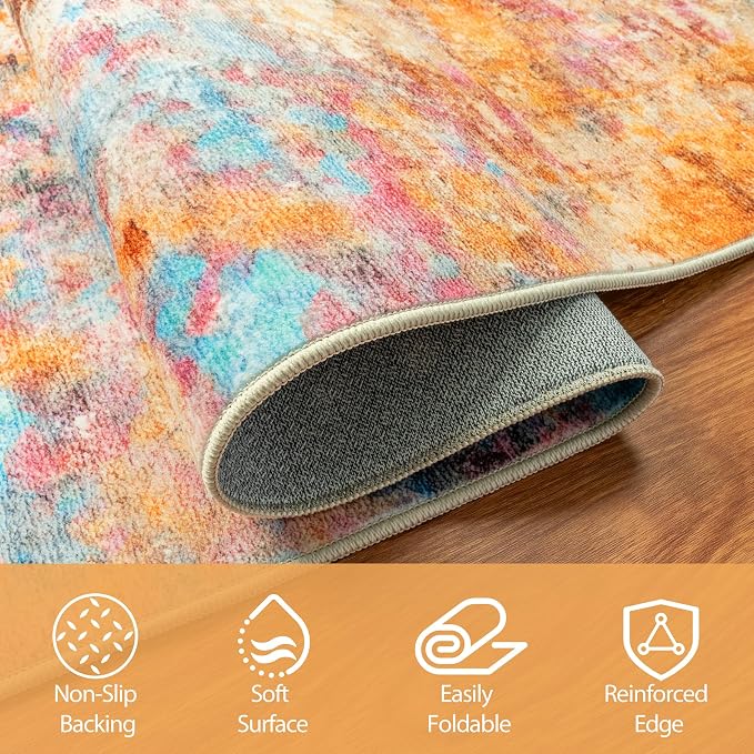6x9 Area Rugs for Living Room Rug Washable: Abstract Rug for Dining Room Bedroom Carpet Non Slip 6 by 9 Indoor Modern Nursery Home Office Colorful