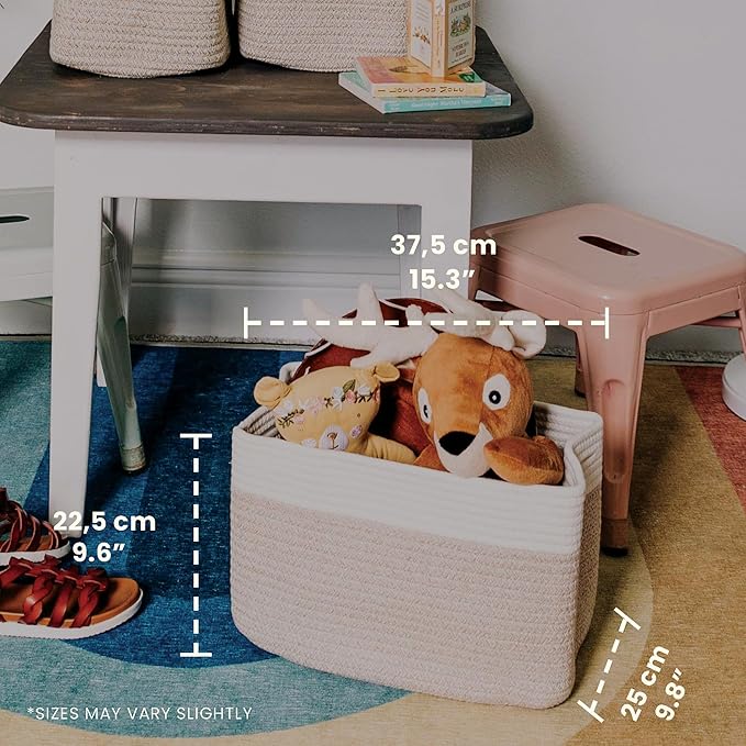 OrganiHaus Cotton Rope Basket for Shelf - Woven Storage Basket for Organizing, Closet & Toy Storage - Light Honey/Off-White - 15x9x10