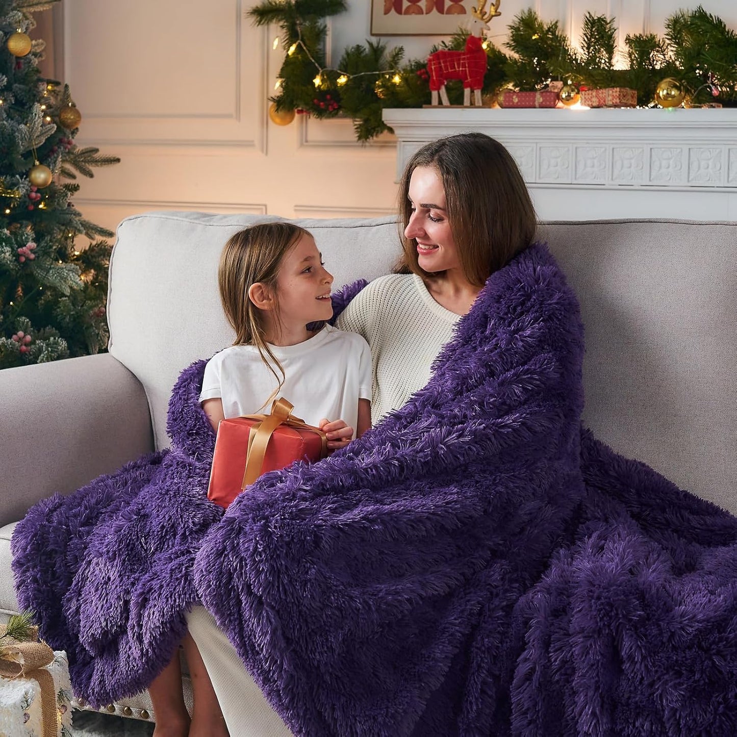 GONAAP Fuzzy Faux Fur Throw Blanket Queen Size Purple Super Soft Cozy Plush Fuzzy Shaggy Blanket for Couch Sofa Bed (Purple, Queen(90"x90"))