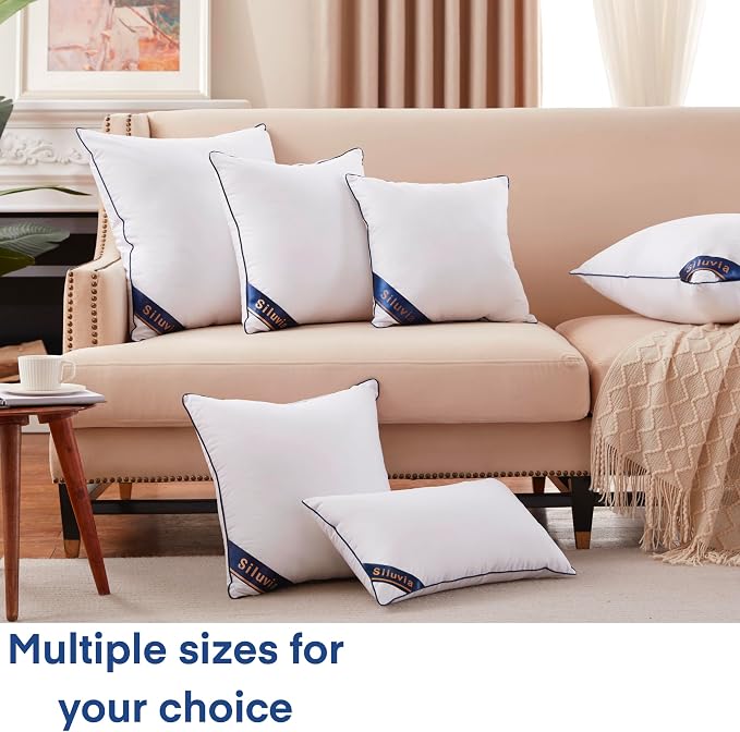 Siluvia Euro Pillows 26x26 Pillow Inserts Set of 2 Square Throw 26 Pillow with 100% Cotton Cover for Sofa, Couch, and Bed - White | 100% pure cotton cover, soft and breathable