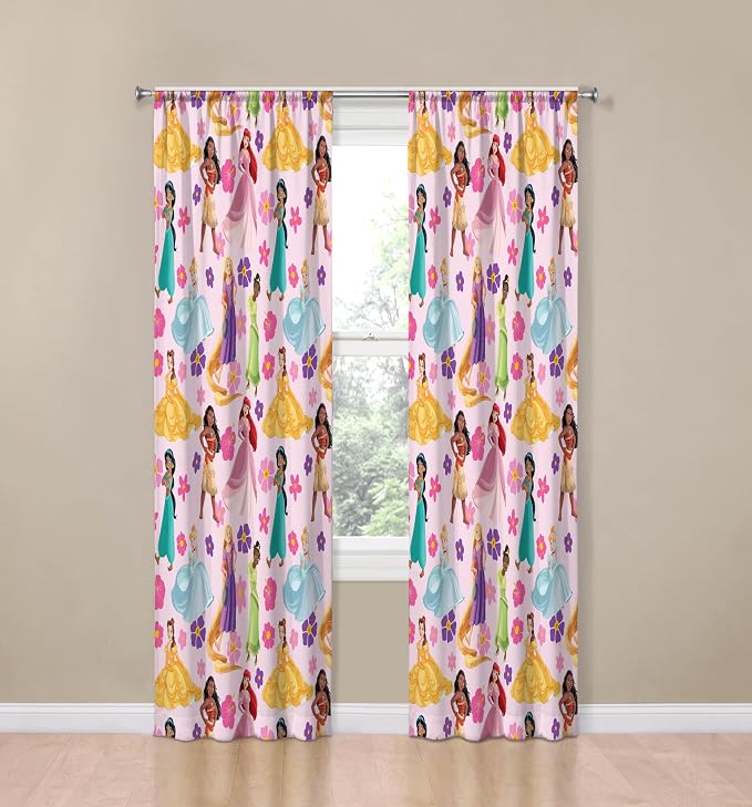 Jay Franco Window Curtains for Kids Bedroom 4-Piece Drape Set with 2 Tiebacks, Pink - Disney Princess, 42" W x 84" L (Pack of 2)