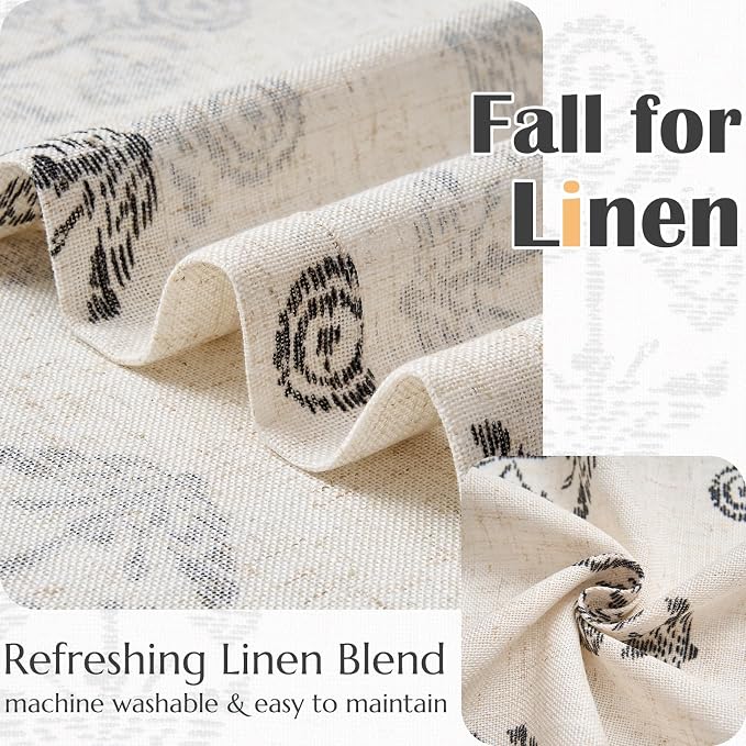 jinchan Linen Kitchen Curtains 24 Inch Floral Tier Curtains Farmhouse Cottage Core Flax Cafe Rod Pocket Country Small Window Drapes for Laundry Room Bathroom RV 2 Panels Black on Beige