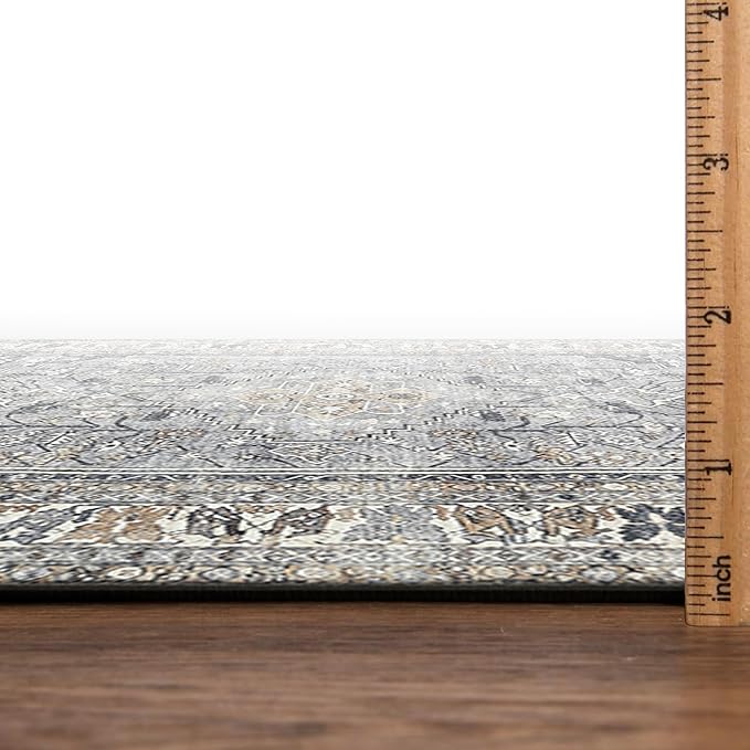 Keen Home Design 5x7 Rug - Machine Washable Area Rug with Non-Slip Backing, Ideal for Living Room, Dining Room, Bedroom - Vintage, Easy Clean, Durable, Low Pile Rug - (5' x 7')