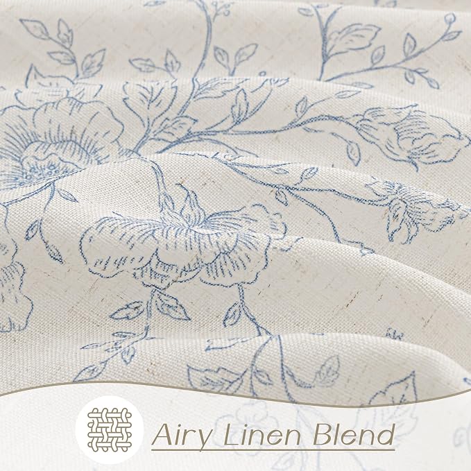 Meikelor Blue Pinch Pleated Floral Curtains 132 inch Long for Living Room 70" W x 132" L