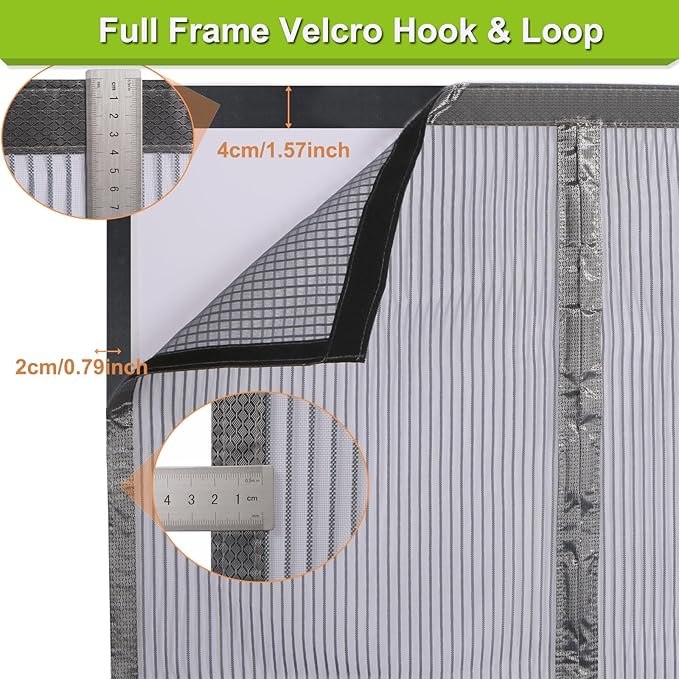 Risareyi Magnetic Screen Door Heavy Duty, Front Door Screen Magnetic Closure Thicken Tear-Resistant Mesh Keep Bugs Out, Grey - Net Curtain Itself Size 94" x 96"