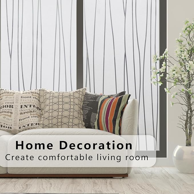 Finnez Window Privacy Film Decorative Frosted Window Cling Privacy Film for Glass, Non-Adhesive Heat Anti-UV for Home Office Living Room, Irregular Stripe Patterns, 17.5 x 118.1 Inches