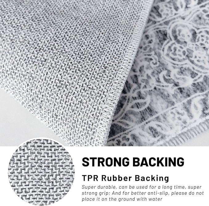 KUTA Vintage Rugs for Entryway Indoor Non-Slip Grey Blue White Washable Rug 2x3 Vintage Floral Soft Printed Doormat Small Accent Farmhouse Kitchen Throw Carpet for Entrance and Bedroom