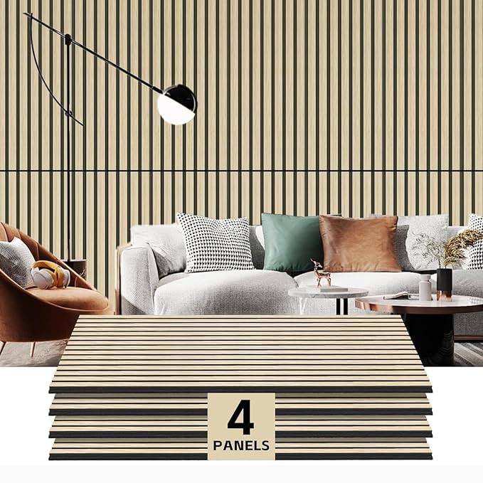 RITOLLO 4 Pack Wood Panels for Wall, 47.2"×23.6" Wood Slat Acoustic Panels for Wall, Soundproof Panels, 3D Fluted Panels for Interior Decor (Natural Oak)
