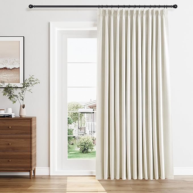 100% Blackout Pinch Pleated Linen Curtains 84 Inch Length 70 Inch Width for Bedroom Living Room Full Light Blocking Thermal Insulated Pinch Pleat Curtains Room Darkening Natural Cream 70x84 1 Panel