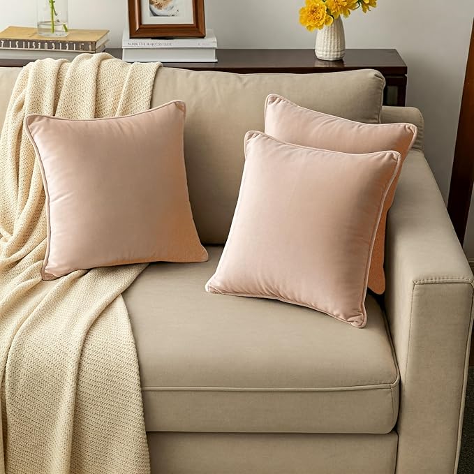 A1HC Set of 2 Luxurious Fine Soft Velvet Throw Pillow Covers Only, for Sofas, Beds, Vibrant Colors and Hidden Zipper. Enhance Your Living Space with Decorative Couch Pillow 22"x22", Khaki