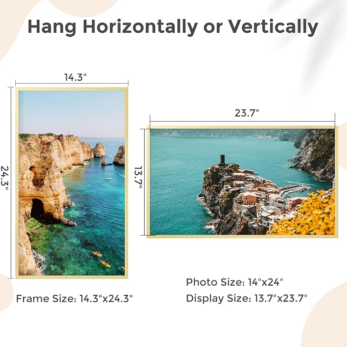 FLYJOE 14x24 Metal Picture Frame - Gold Aluminum Picture Frames with Real Glass, Wall Mounting Horizontally or Vertically, Diploma, Certificates and Decor for Wall Gallery 24x14 Frame, Gold