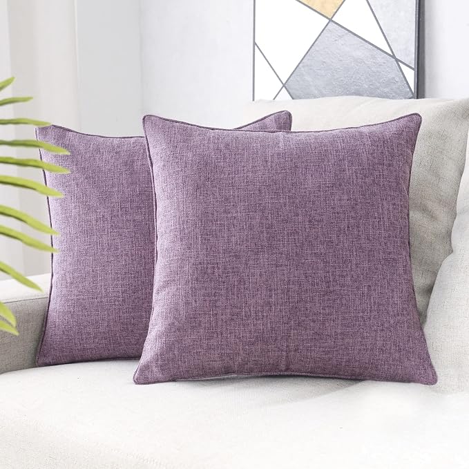 HPUK Linen Throw Pillow Covers Pack of 2, 20x20 Inch Accent Cushion Covers for Living Room, Bedroom, Decorative Solid Color Pillow Covers for Couch, Sofa, Chair, Lavender Mist