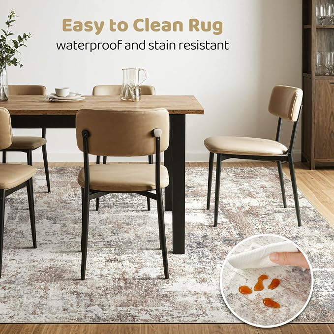 LOONGRUG 10x14Ft Area Rugs Living Room: Washable Large Abstract Modern Soft Rug Stain Resistant Indoor Floor Non Slip Accent Carpet for Bedroom Nursery Playroom Office Dining Room Dorm Home- Brown
