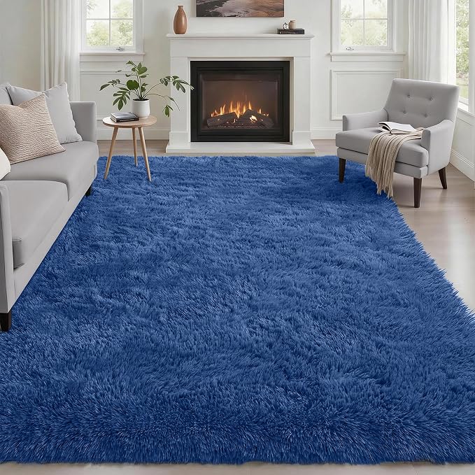 6x9 Area Rugs for Living Room Bedroom: Ultra Soft Fluffy Shag Rug Upgrade Non-Slip Non-Shedding Large Fuzzy Plush Carpet Indoor Floor Carpets for Kids Room Playroom Nursery Dorms Home Decor Blue
