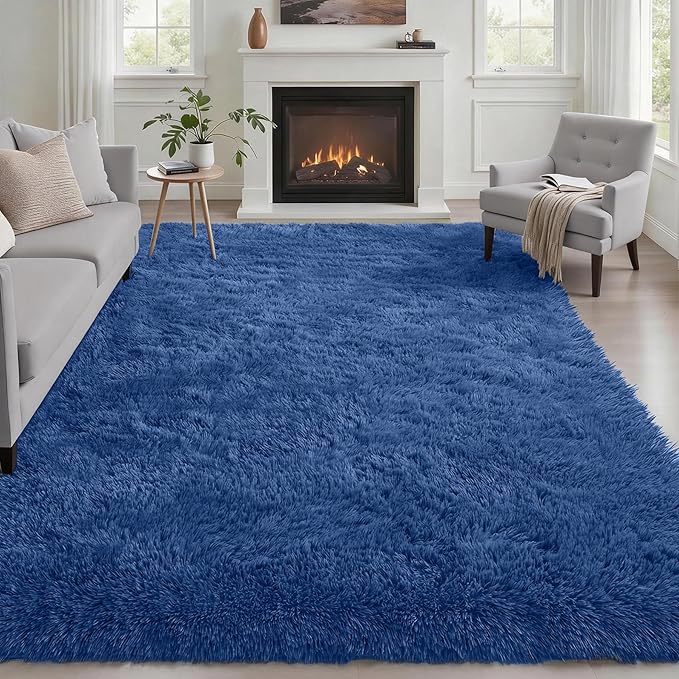 Fluffy 4x6 Area Rugs for Living Room Bedroom: Ultra Soft Shag Rug Non-Slip Non-Shedding Small Plush Bedside Rug Indoor Floor Carpets for Kids Room Playroom Entryway Nursery Dorms Home Decor Blue