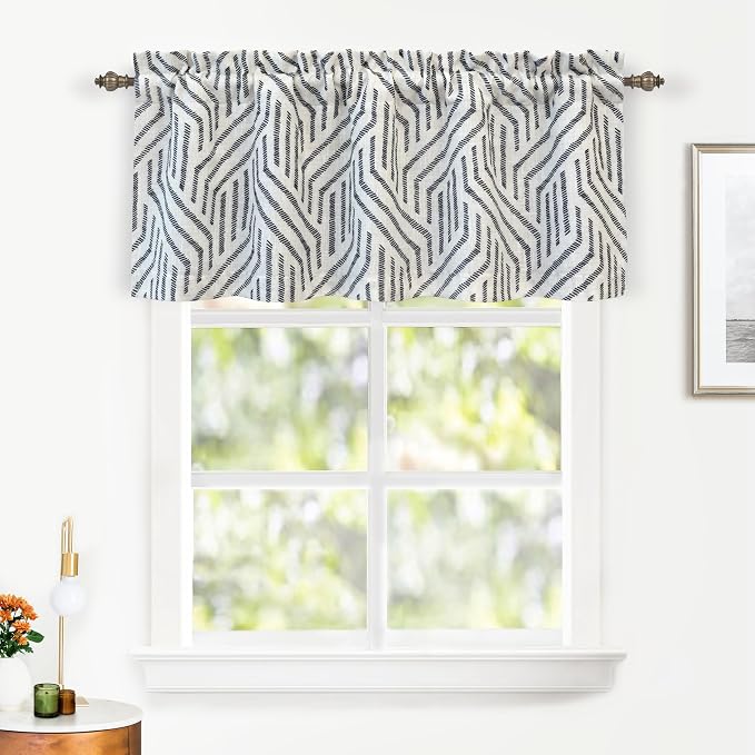 DriftAway Farmhouse Linen Lined Valance Double Layer Thermal Insulated Room Darkening Blackout Window Valances 3 Inch Rod Pocket Striped Kitchen Valance Single 52 Inch by 18 Inch Briony Black