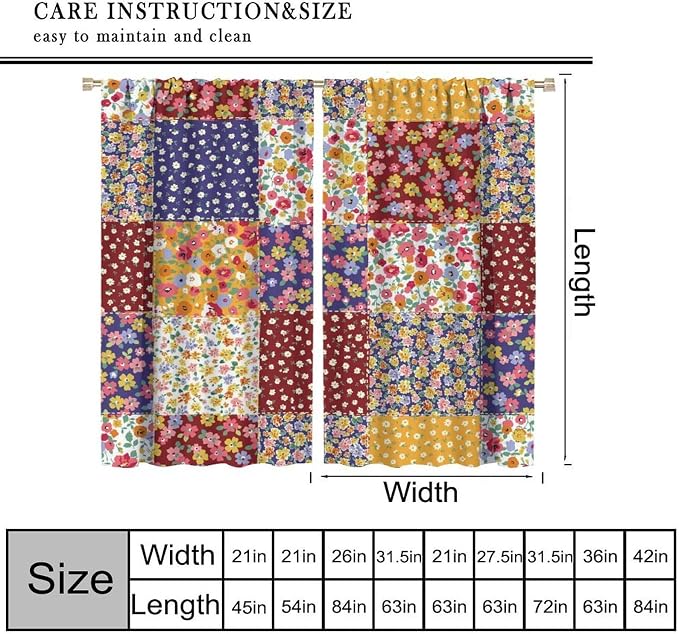 Boho Floral Patchwork Blackout Curtains Vintage Flower Bohemian Colorful Spring Retro Print Window Drapes for Bedroom Living Room Kitchen Cafe （W21xL45 Inch） x2 Panels