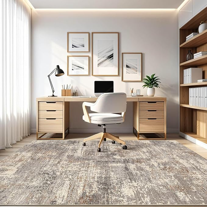 6x9 Area Rugs Living Room: Washable Large Abstract Neutral Modern Soft Rug Stain Resistant Indoor Floor Non-Slip Accent Carpet for Bedroom Nursery Playroom Dining Room Office Home- Sand Brown Black