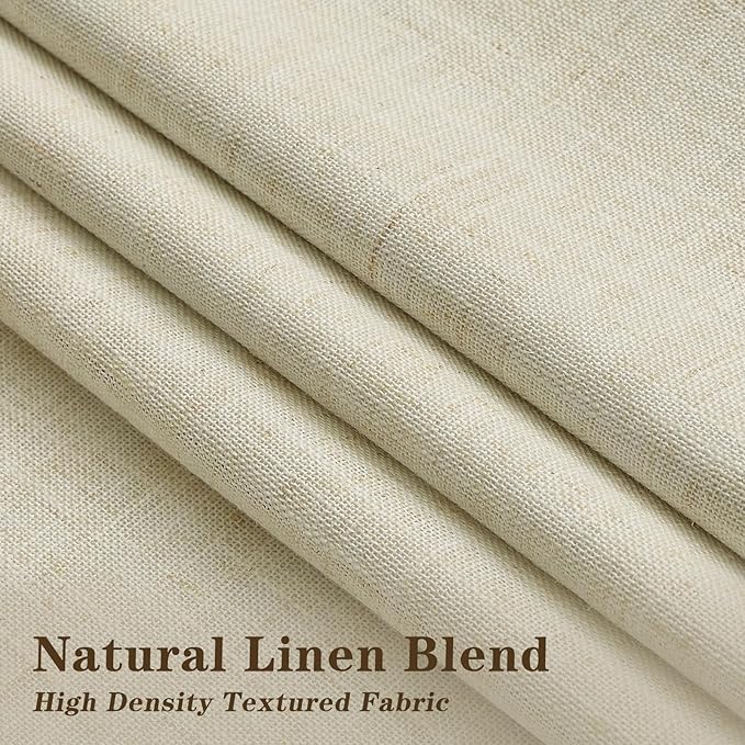 Cream Beige Pinch Pleated Full Blackout Linen Curtains for Bedroom, Black Out Curtains 95 Inches 1 Panel for Living Room Darkening Thermal Insulated Neutral Pleat Drapes with 12 Hooks, 70''Wx95''L