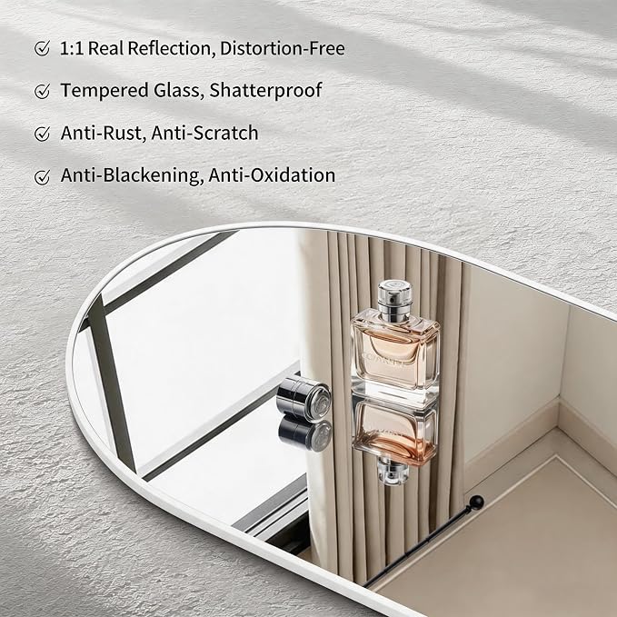 CIRCUMI Arched Wall Mirror, 24"x48" White Arched Mirror with Tempered Glass, Metal Frame, Large Size for Bathroom, Living Room,Entryway,Over Sink, Arch Mirror for Decor,Shatterproof&Crystal-Clear