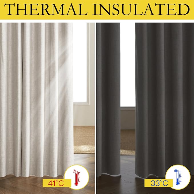 NICETOWN Brich Vintage Open Linen Weave Flax Thermal Curtains, 100% Blackout Curtains 102" Long for Dining Room, Soundproof Window Treatment Drapes for Hall Room, 52" Wide Per Panel, Set of 2