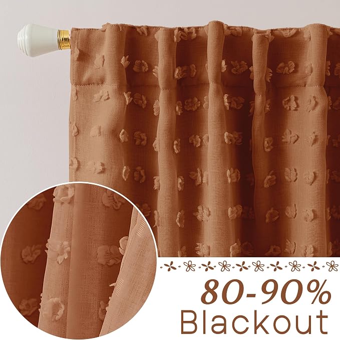 Rustic Retro Black Out Curtains 63 Inch Long for Bedroom Windows,Room Darkening Boho Terracotta Fun Pattern Funky Blackout Lined with Sheer Curtains 63 Inch Length for Living Room 2 Panels Set