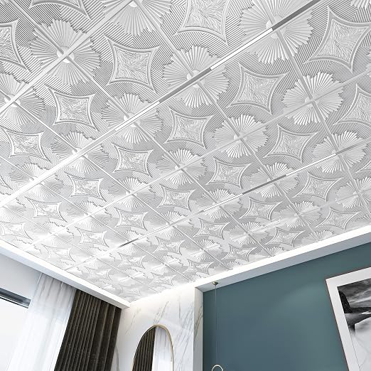 Art3d Drop Ceiling Tiles 24x24 in White (12-Pack, 48 Sq.ft), 3D Wainscoting Panels Glue Up 2x2
