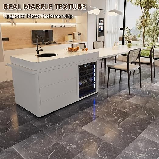 Peel and Stick Floor Tile, 20-Pack 12" x 12" Vinyl Flooring, Waterproof Self-Adhesive Luxury Vinyl Tiles, Easy DIY for Living Room, Kitchen, Dinning Room, RV, Cover 20 Sq. Dark Gray Crackle Marble