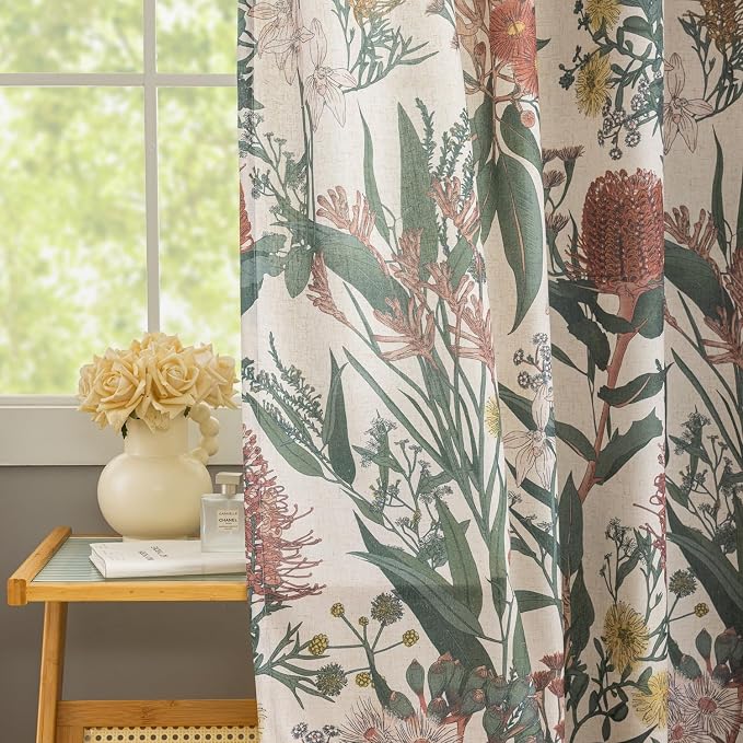 ALIGOGO Linen Floral Curtains for Living Room - 96 inches Long Botanical Print Boho Exotic Themed Tropical Spring/Summer Light Filtering Anthropologie Curtains Grommet 2 Pieces 50" W x 96" L