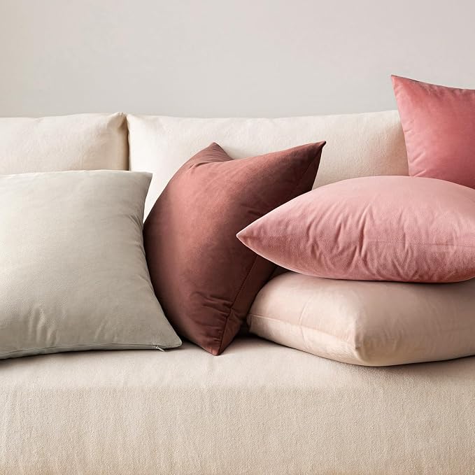 MIULEE Velvet Throw Pillow Covers 16x16 Inch, Pack of 2 - Dusty Pink, Soft Solid Decorative Pillow Covers Cushion Cases Modern Luxury Home Decor for Spring Couch Sofa Bedroom Livingroom