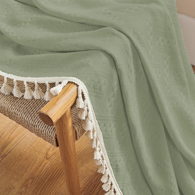 Joydeco Custom Boho Curtain Panel for Bedroom Living Room - Super Soft Light Filtering Country Rustic Semi Sheer Farmhouse Rod Pocket (Custom, Sage Green)