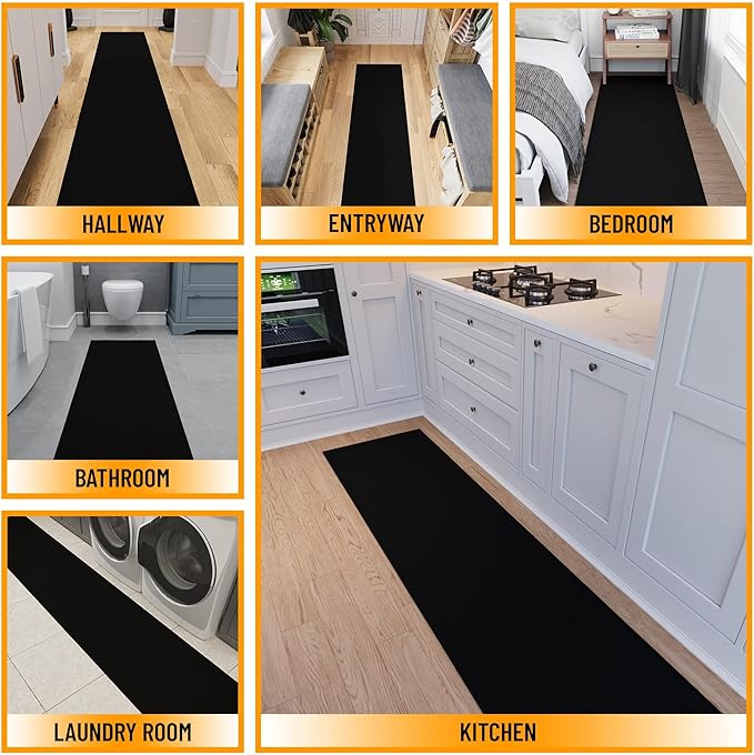 Ottomanson Hallway Runner Rug – Non-Slip Low Pile Carpet Runner for Entryway, Stain Resistant & Easy to Clean, Solid Black, 1'10.5" x 14'