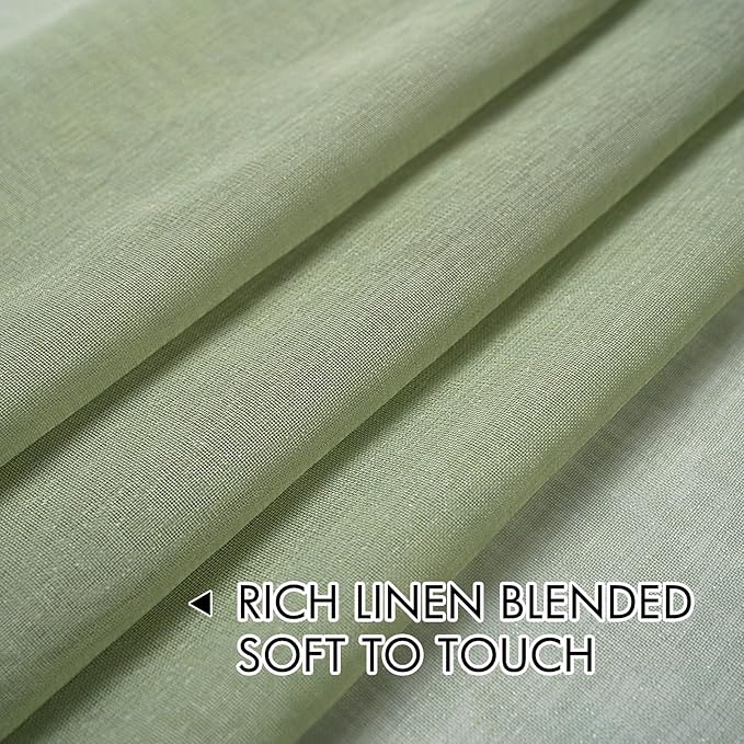 MIULEE 2 Panels Sage Green Semi Sheer Window Curtains Spring Elegant Grommet Top Window Voile Drapes/Treatment Linen Textured Light Green Panels for Bedroom Living Room (54X96 Inches)