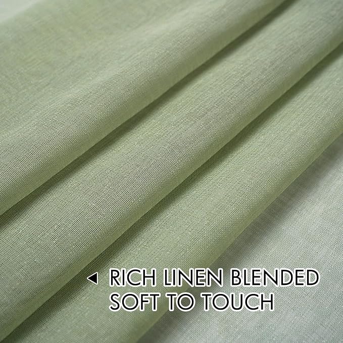 MIULEE 2 Panels Sage Green Semi Sheer Window Curtains Spring Elegant Grommet Top Window Voile Drapes/Treatment Linen Textured Light Green Panels for Bedroom Living Room (54X63 Inches)