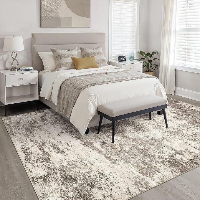 5x7 Area Rugs Living Room: Washable Large Neutral Rug Abstract Soft Modern Stain Resistant Indoor Floor Non-Slip Carpet for Bedroom Nursery Kids Office Playroom Dining Room Under Table- Mocha Brown