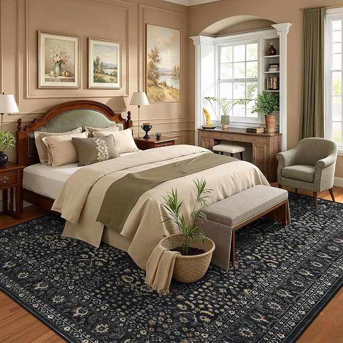 Lofus 10x14 Large Black Area Rug for Living Room & Bedroom Washable Non-Slip