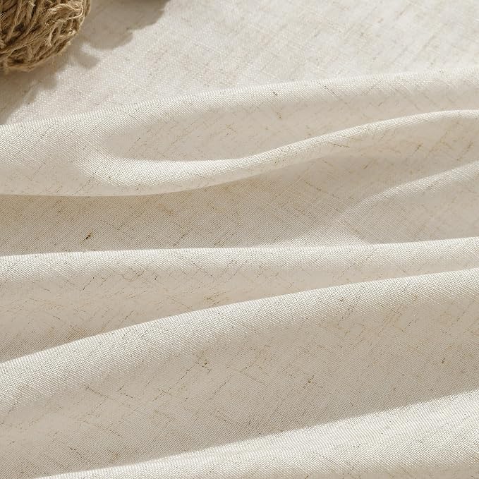 Aersas Birch Beige Linen Curtains 108 Inches Length for Living Room Flax Texture Wave Fabric Semi Sheer with Rod Pocket Back Tab for Bedroom Balcony Light Filtering Neutral Home Decor 52x108