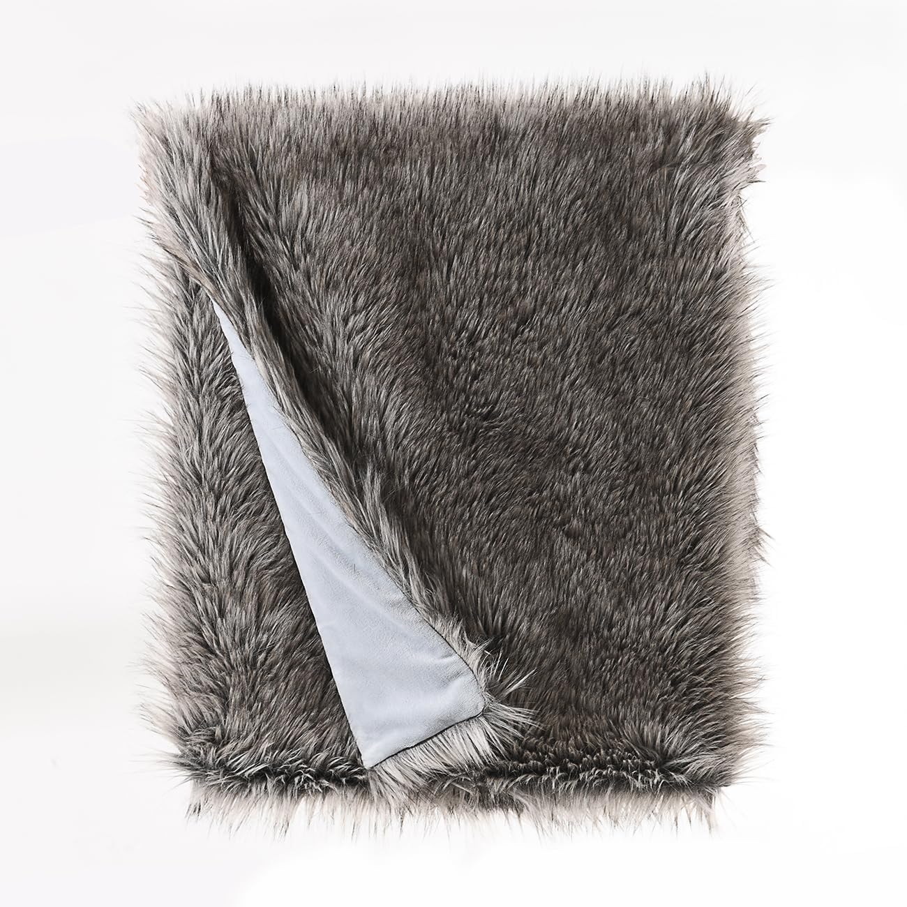 HORIMOTE HOME Luxury Plush Faux Fur Throw Blanket, Long Pile Grey with Black Tipped Blanket, Super Warm, Fuzzy, Elegant, Fluffy Decoration Blanket for Couch, Armchair, Sofa and Bed, 50''x 60''