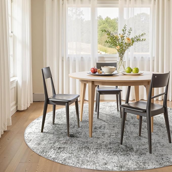 RELEANY Washable Area Rugs 6ft Non-Slip Modern Abstract Soft for Living Room Entryway Bedroom Kitchen, Print Pattern, Gray White Grey