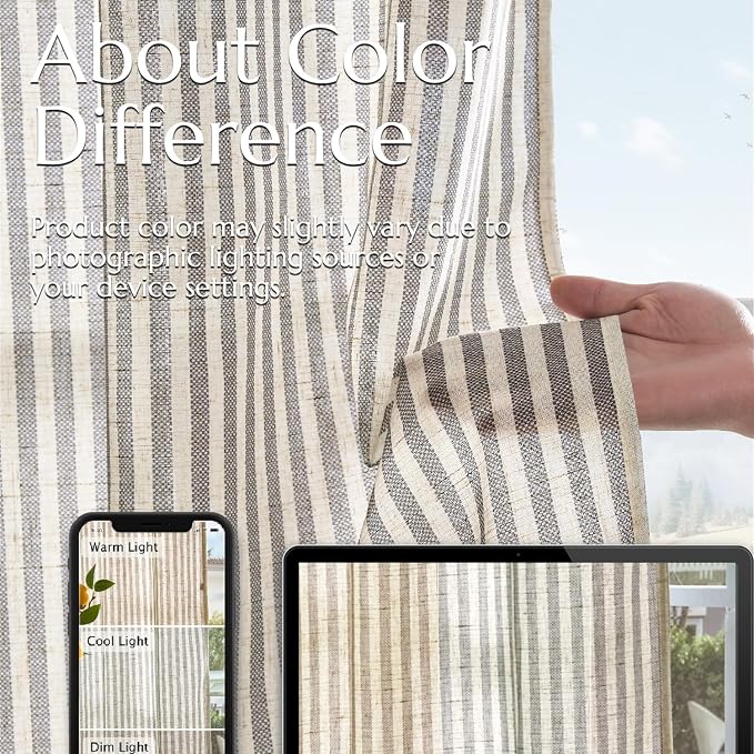 jinchan Linen Curtains 96" Charcoal Grey Stripe on Beige Back Tab 2 Panels | Curtains For Living Room Bedroom,Ticking Stripe, Farmhouse Cottage Core Rustic,Rod Pocket Window Treatment,Light Filtering