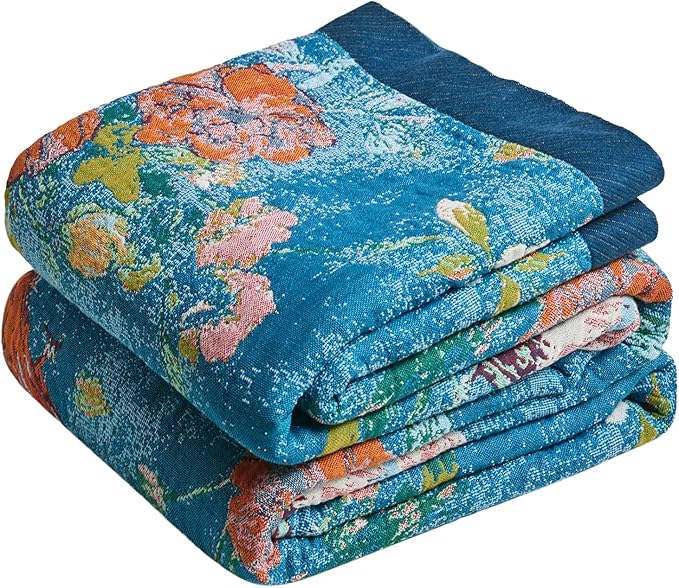LUTBM Boho Throw Blanket for Couch Sofa Chair Cotton Spring Blankets for Bedroom Living Room All Season Lightweight Reversible Floral Birds Embroidery Throws 50"x60"