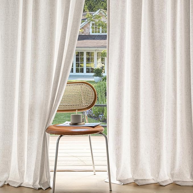 MIULEE Non-See-Through Privacy Linen Curtains 2 Panels, Light Filtering Window Curtains Farnhouse Textured Back Tab Semi Sheer Drapes for Bedroom Living Room, 52 x 72 Inches Long, White