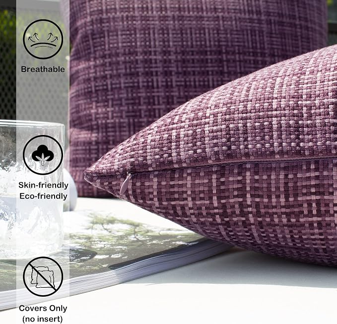 Kevin Textile Pack of 2 Decorative Outdoor Waterproof Throw Pillow Covers Lumbar Pillowcases Modern Cushion Cases for Patio Couch Bench 12 x 20 Inch Violet