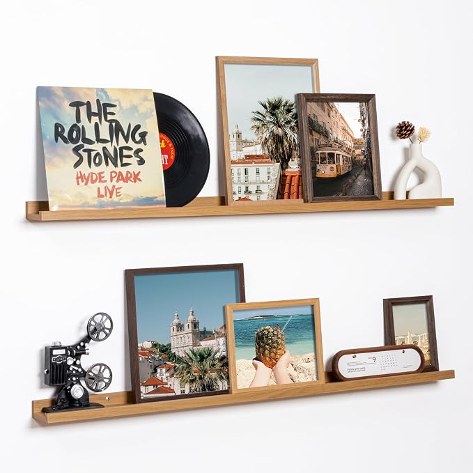 Fun Memories Picture Ledge Shelf, 40 Inch Floating Shelves Set of 2, Large Nursery Book Shelves for Toys Storage, Kids Bookshelf Wall Mounted for Wall Decor Books Photo Frames, Oak