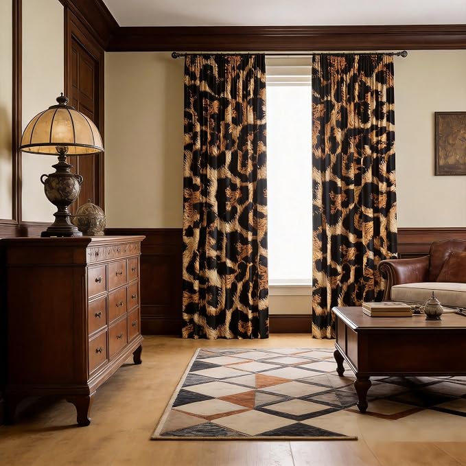 IFFVGX05 Cheetah Print Blackout Curtains 52WX84H Rod Pocket Leopard Curtains for Bedroom Living Room Wild Animals Room Darkening 2 Panels Party Backdrop Decorations